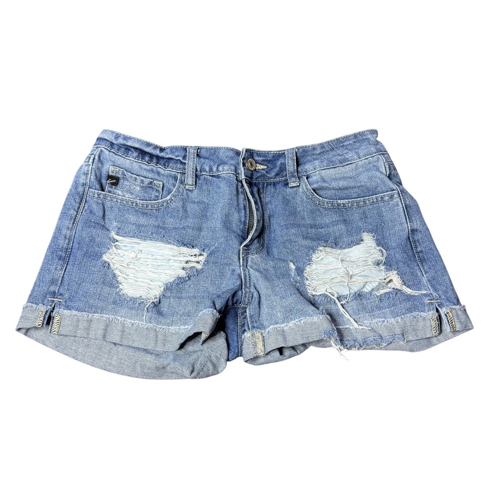 KanCan Distressed Denim Shorts Ripped Cuffed Hem Casual Blue‎ Size S